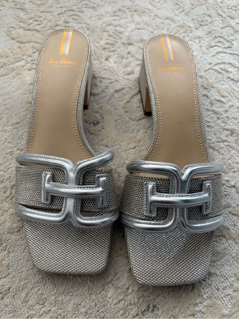 New❗️Sam Edelman Silver Metallic Logo-Accent Heeled Sandals
